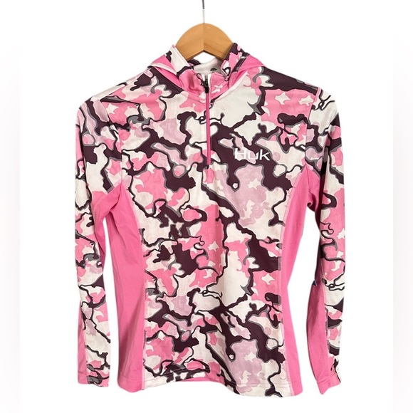 Huk ICON X current camo Hoodie. Pink & Brown Camo Size S - Picture 3 of 9